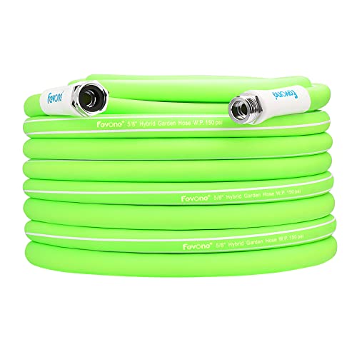 Fevone Garden Hose 100 ft, Drinking Water Safe, Flexible and Lightweight - Kink Free, Easy to Coil, 3/4" Solid Aluminum Fittings - No Leak, 5/8" ID, Heavy Duty Water Hose