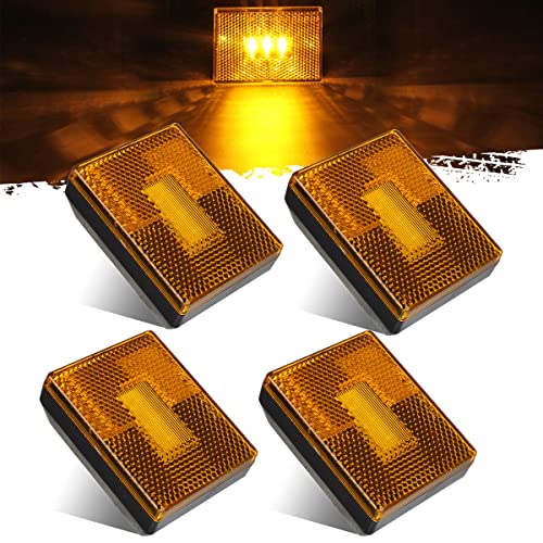 Partsam 4pcs AMBER Square Clearance Side Marker Light Trailer RV w reflex reflector, 2-4/5" Rectangular amber stud-mount Led marker lights reflectorized