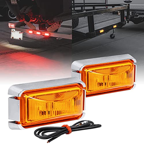 2pc 2.5" Amber LED Trailer Marker Light w/Chrome Bezel [DOT FMVSS 108] [SAE P2PC] [Surface Mount] [Waterproof IP67] Side Marker Lights for Trailer Truck