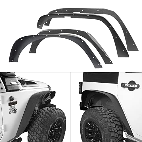 Hooke Road for Jeep JK Flat Fender Flares, Front & Rear Steel Wheel Flares Liner for 2007-2018 Jeep Wrangler JK & Unlimited - 4PCS Set