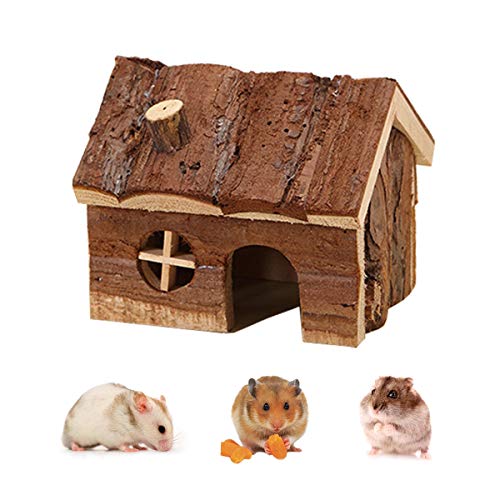 Hamster Wooden House with Chimney Small Pets Hideout for Dwarf Hamster Cage Play Hut (S)