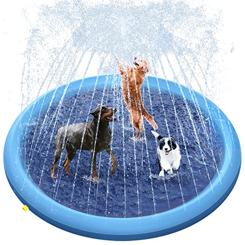 Raxurt Splash Pad, 67in Anti-Slip Splash Pad for Kids Dogs 0.55mm Thickened Dog Pool Splash Sprinkler Pad Durable Summer Outdoor Water Toys for Baby Toddler Boys Girls Pet (170cm), New Version