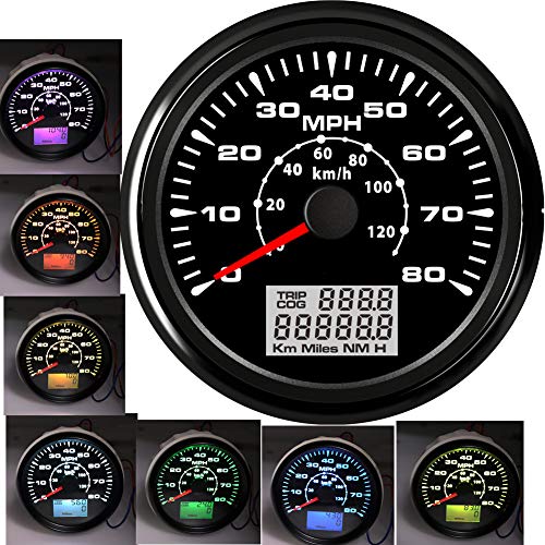 85MM GPS Speedometer Gauge Boat MPH Speedometer Waterproof 0-80MPH 0-120KM/H Marine Speedometer Odometer LCD Indicators with 7 Backlight fit Car Truck Motorcycle Speedometer GPS Gauge Auto 9-32V