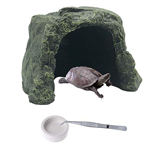 PINVNBY Large Reptile Hideout Cave,Resin Rock Hides Habitat Decor Lizard Box Shelter Tortoise Basking Terrace Pet Terrarium Nest Decoration for Gecko,Spiders,Frogs,Fish,Turtles and Hermit Crabs