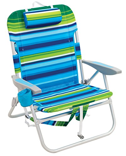 RIO beach Big Boy Folding 13 Inch High Seat Backpack Beach or Camping Chair, Aluminum, Green/Blue Stripe