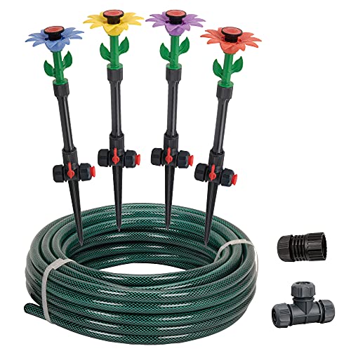 Eden Daisy Above-Ground 50 Ft Garden Hose and Sprinkler System, DIY Plant Watering Set (Model#97065)