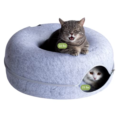 CATTASAURUS Peekaboo Cat Cave for Multiple Cats & Large Cats, for Cats Up to 30 Lbs, Cat Caves for Indoor Cats, Cat Tunnel Bed, Scratch Resistant Detachable & Washable Large Donut Cat Bed