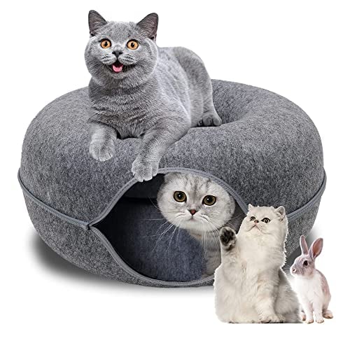 Cat Tunnel Bed, Cat Tunnel, Jia Xi Indoor Cat Hideout, Donut Cat Bed, Universal for All Seasons Cat Condo and Cat Cave (24 in * 24 in* 11 in) Dark Grey