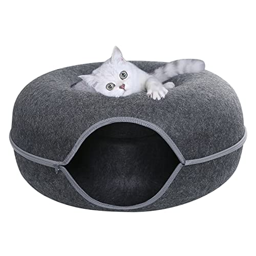 Cat Tunnel Bed, Four Seasons Available Cat Nest, Detachable Round Felt Cat Tube Play Toy with Peek Hole, Washable Interior Cat Play Tunnel for About 9 lbs Small Pets Rabbits, Kittens, Puppy