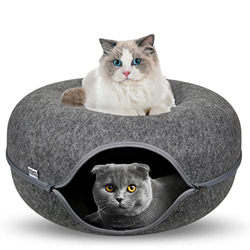 SMART HACKS Cat Tunnel, Cat Tunnels for Indoor Cats, Cat Tunnel Bed, Cat Beds for Indoor Cats, Cat Donut, Felt Cat Bed Cave Large (24", Dark Grey)