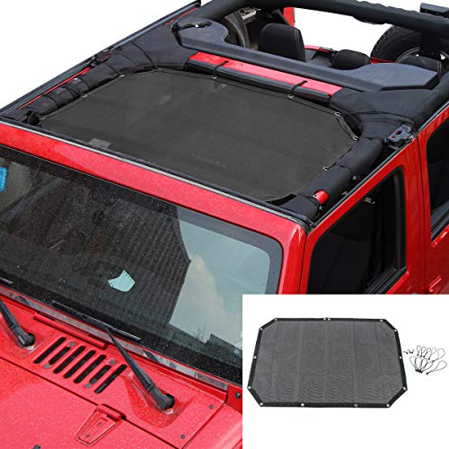 RT-TCZ Sunshade Mesh Top Cover Provides UV Sun Protection for Jeep Wrangler JK JKU 2007-2018 (Black)