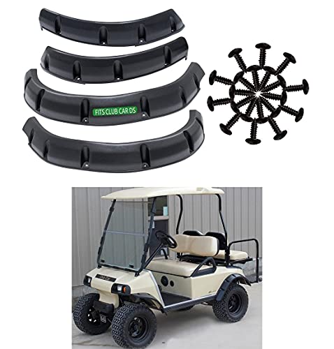 Huskey 4PCS Golf Cart Fender Flares W/Black Self-Taping Screws for Club Car DS 1993 & Up G/E Models,3-4 Inches Wide, Constructed of Impact-Resistant ABS plastic,for Lifted Golf Cart W/Offroad Tires