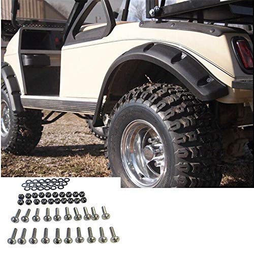 Huskey 4PCS Club Car DS Fender Flares W/Stainless Steel Hardware for 1993 & Up G&E Models,3-4 Inches Wide,Constructed of Impact-Resistant ABS plastic,for Lifted Golf Cart with Offroad Tires