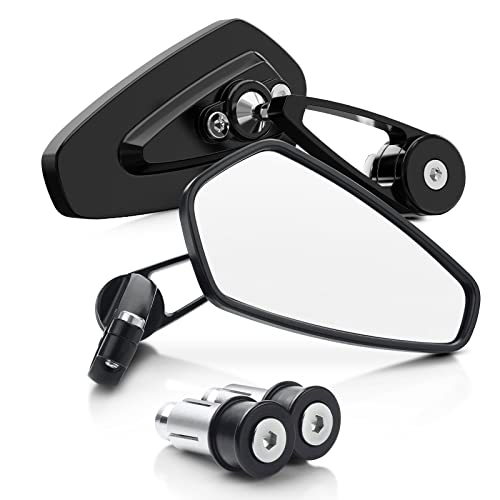 Bumbee Motorcycle Bar End Mirrors - Rear View Black Mirror Compatible with Most Honda GROM MSX125 CB500F Z125 pro-Z650 Z750 Z800 Z900 MT-03 MT-07 FZ-07 MT-09 FZ-09 MT-10 FZ-10 MT-25 FZ6 FZ8 FZ6R0