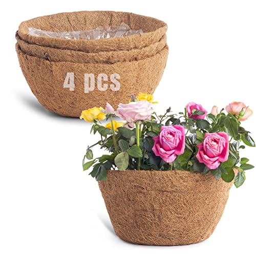 Mini Yard 12 Inch Round Coco Coir Liner for Hanging Basket, 4 Pack Circle Coconut Fiber Replacement Liners for Plant Hanger