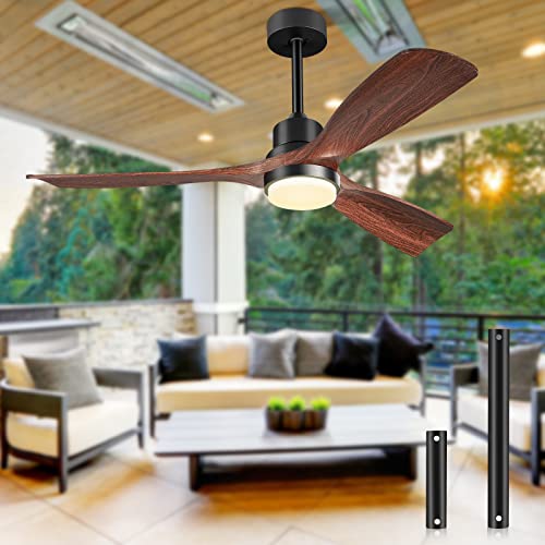 Ceiling Fans with Lights and Remote, 52 Inch Outdoor Ceiling Fan for Patios with Light, Modern Ceiling Fan Noiseless Reversible DC Motor with 3 Blades and 2 Downrods, Farmhouse for Home, Office