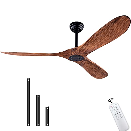 QUTWOB 60" Ceiling Fan with Remote Control No Lights,Modern Reversible DC Motor Indoor Outdoor 3 Blades Ceiling Fans for Patio Bedroom Living Room(Black+Dark Walnut)