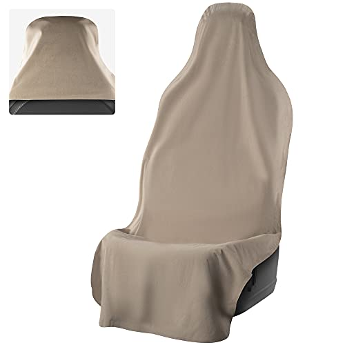 Waterproof SeatShield UltraSport Front Seat Cover - Washable Car Seat Protector from Sweat, Food, Dirt After Gym, Swimming etc. - Universal Tan Car Seat Towel for Auto, Truck, Van, SUV etc.