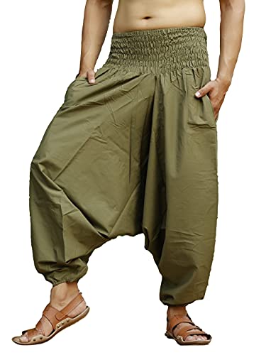 SARJANA HANDICRAFTS Mens Womens Unisex Cotton Harem Pants Yoga Baggy Genie Boho Trousers (Khaki)