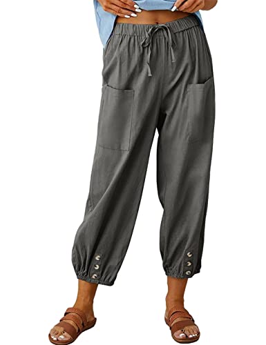 Bozanly Women's Casual Lantern Harem Loose Capris Pants Summer Yoga Slacks Trousers with Pockets(0681-Gray-S)