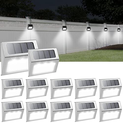 Solar Powered Step Lights,12 Pack Solar Deck Step Lights Outdoor, Stair Lights Waterproof for Driveway, Fence, Patio, Garden, Pathway, Cold White