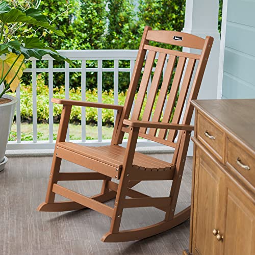 Patio Rocking Chairs,Poly Lumber Rocker,All Weather Rocking Chair Outdoor,High Back Porch Rocker,Wide Plastic Rocking Chair for Adult,360lbs