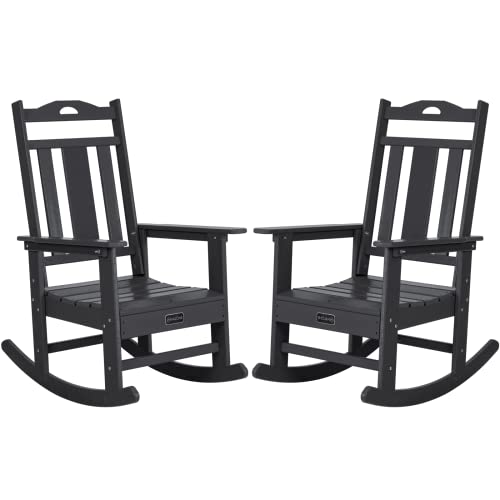 nalone Outdoor Rocking Chairs Set of 2, HDPE All Weather Resistant Rocking Chair for Porch, Oversized Patio Rocker Chair for Adult, Outdoor Rockers for Garden Lawn