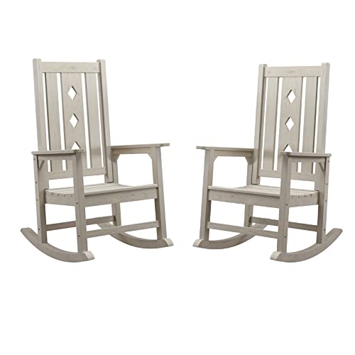 EFURDEN Rocking Chair Set of 2, Over-Sized, Weather Resistant Patio Rocker for Adults, Smooth Rocking Chair for Indoor and Outdoor,350lbs Load (Light Gray with Azure Grain)