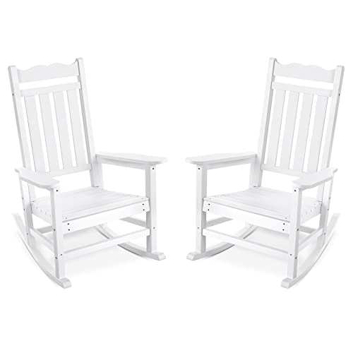 Stoog Set of 2 Outdoor Rocking Chairs, Hips Plastic Porch Rocker with 400 lbs Weight Capacity, for Backyard, Fire Pit, Lawn, Garden and Indoor (White)