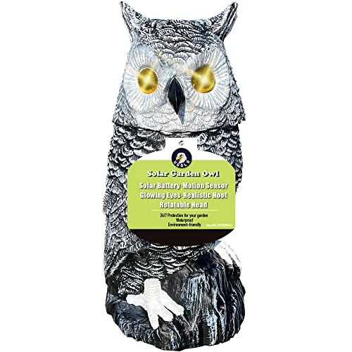 Ugold Solar Powered Snow Owl with Glowing Eyes, Rotatable Head, Realistic Hoots, Detection and Silent Mode, Garden Sculpture, Decoration for Home, Garden, Patio and Lawn