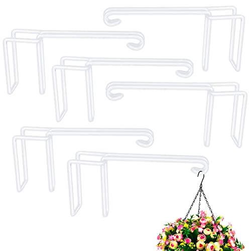 6 Pack Vinyl Fence Plant Hanger Hooks, 5  10 Inches Sturdy Over Fence Hooks White Powder Coated Steel Fence Hangers for Hanging Plants, Flower Baskets, Bird Feeders, Lights, Wind Chimes, Pool Tools