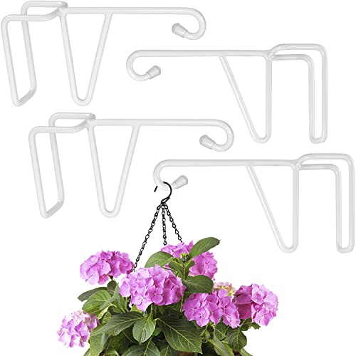 Vinyl Fence Hooks, Patio Hangers Decorative White Powder Coated Steel Fence Hangers Suitable for Hanging Flower Baskets - Wind Chimes - Planters - Bird Feeders -Lights (4 Pack-White)