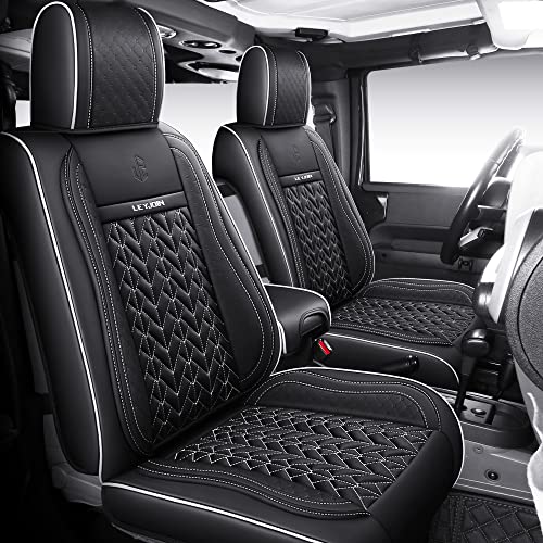 LEYJOIN Full Coverage Car Seat Covers Custom Fit for 2007-2022 Jeep Wrangler JK JL 4door/2door Sahara Rubicon Unlimited Sport Snuggly Gladiator with Waterproof Leather (07-22 Full Set (4 Door),White)