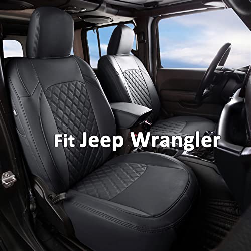 GIANT PANDA Customized Full Set Car Seat Covers for Jeep Wrangler 4 Door JL Sahara Sport Rubicon 392 Unlimited Willys 2018 2019 2020 2021 2022 2023 Without Rear Cup Holder,Faux Leather - (Black)