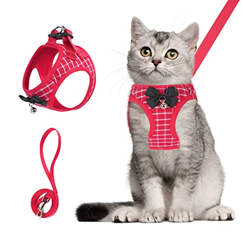 Surepet Cat Harness and Leash: Kitten Harness 5FT Leash Adjustable Soft Mesh Breathable Cat Bowtie Harness and Leash Set for Walking Escape Proof for Small Medium Large Cat Puppia Vest Outside