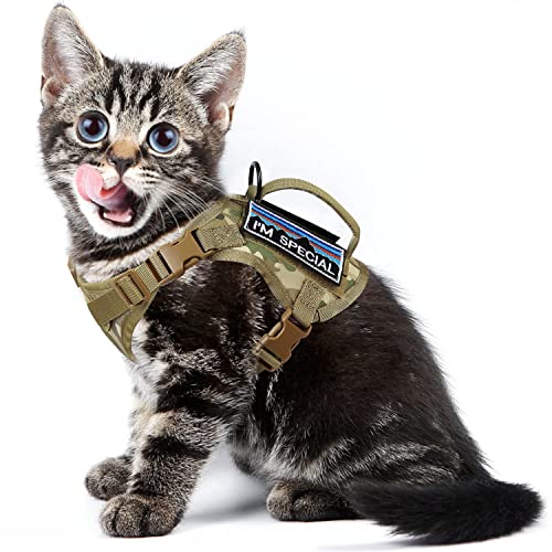 nanappice Tactical Cat Harness for Walking, Adjustable Escape Proof Pet Vest for Large Cat,Easy Control Breathable Cat Vest with HandleMolle Patches