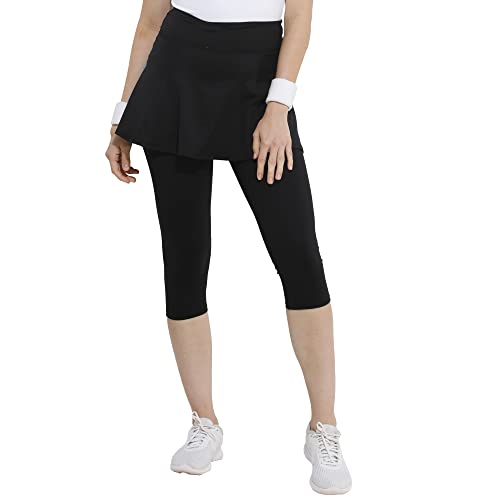 Dona Jo Skirted Capri for Women - Skirt with Capri Leggings and Pockets for Sports & Active Wear Women Clothing - Black