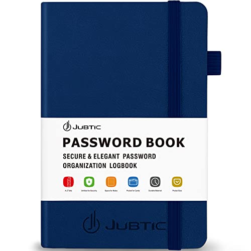 JUBTIC Password Book with Alphabetical Tabs Small Password Keeper with Inner Pocket Record Log in Internet Address Password Notebook Journal Hardcover Password Organizer for Home Office, Blue