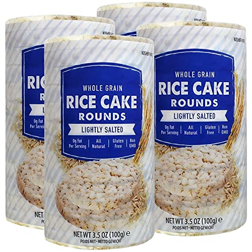 Snacktery Lightly Salted Rice Cakes - Thin & Crunchy Whole Grain Brown Rice Cakes Rounds with All Natural Ingredients - Low Calorie, Gluten Free, Non-GMO - Pack of 4