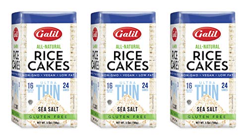 Galil Ultra-Thin Rice Cakes with Sea Salt Pack of 3 |All-Natural, Non-GMO, Low Fat, Gluten-Free Rice Cakes 3.5 Ounce