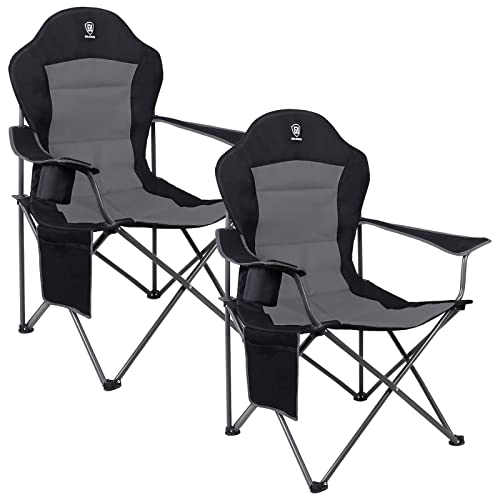 Ever Folding High Back Padded Oversized Portable Lawn Lightweight Sturdy Steel Foldable Outdoor Camp Chair for Adults, Support up to 300 lbs, Black 2 Pack