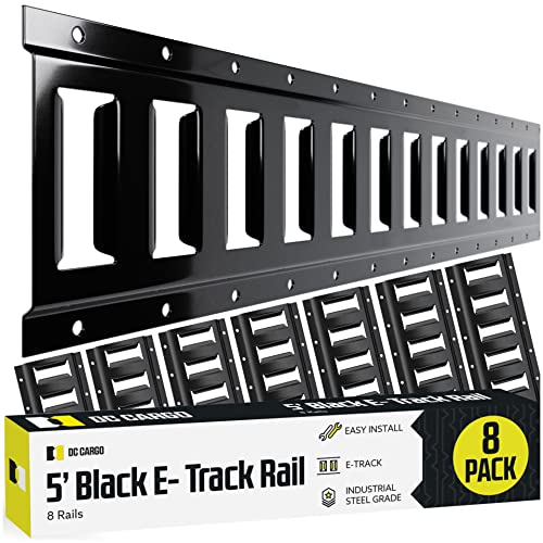 Eight 5' E-Track Tie-Down Rail, Powder-Coated Steel E-Track Tie-Downs | 5' Horizontal E-Tracks, Pack of 8 Bolt-On Tie Down Rails for Cargo on Pickups, Trucks, Trailers, Vans