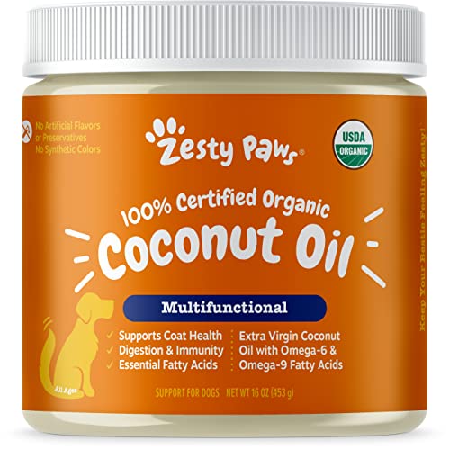 Coconut Oil for Dogs - Certified Organic & Extra Virgin Superfood Supplement - Anti Itch & Hot Spot Treatment - for Dry Skin on Elbows & Nose - Natural Digestive & Immune Support - 16 OZ