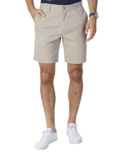 Nautica mens Classic Fit Flat Front Stretch Solid Chino "Deck" Casual Shorts, True Khaki, 40 US