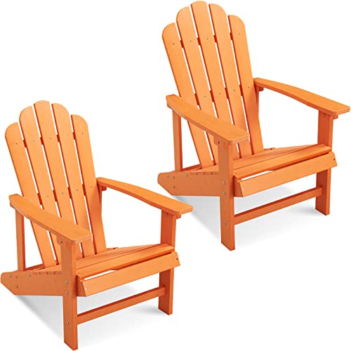 EFURDEN Adirondack Chair Set 2, Polystyrene, Weather Resistant & Durable Fire Pits Chair for Lawn and Garden, 350 lbs Load Capacity with Easy Assembly, Orange (2 pc)