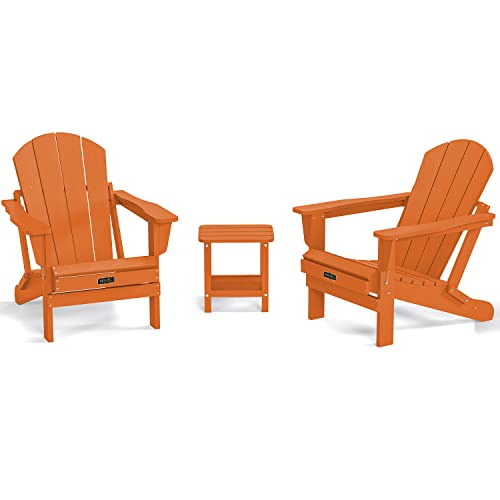 SERWALL Folding Adirondack Chair with Side Table 3-Piece Adirondack Chair Set, Orange(Includes 2 Chairs and 1 Table)