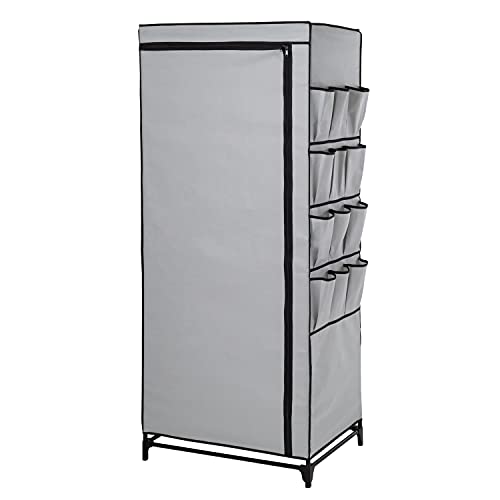Honey-Can-Do 27-Inch Wide Portable Wardrobe Closet with Cover and Side Pockets, Gray WRD-09194 Grey, 20 lbs