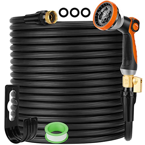 KETTOYA 100FT Expandable Garden Hose, No-Kink Lightweight Flexible Water Hose with 10-Pattern Spray Nozzle, New Gen Multilayer Integrated Leakproof Hose Pipe, 3/4 Brass Alloy Connector, Repairable