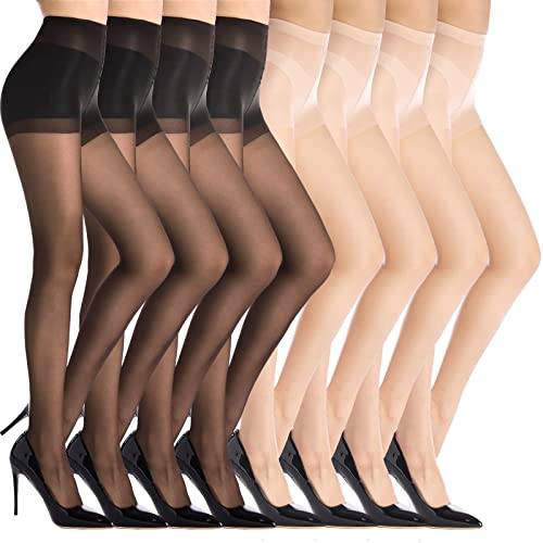 Buauty 8 Pairs Women's Sheer Tights 20D Control Top Tights for Women, Pantyhose for Women, Black Tights for Women