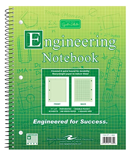 Roaring Spring Engineering Wirebound Spiral Notebook, 8.5"x11", 80 Sheets Per book, Heavy 20# Green Tinted Paper, Computation Pad, Proudly Made in The USA, Heavyweight Backer Board